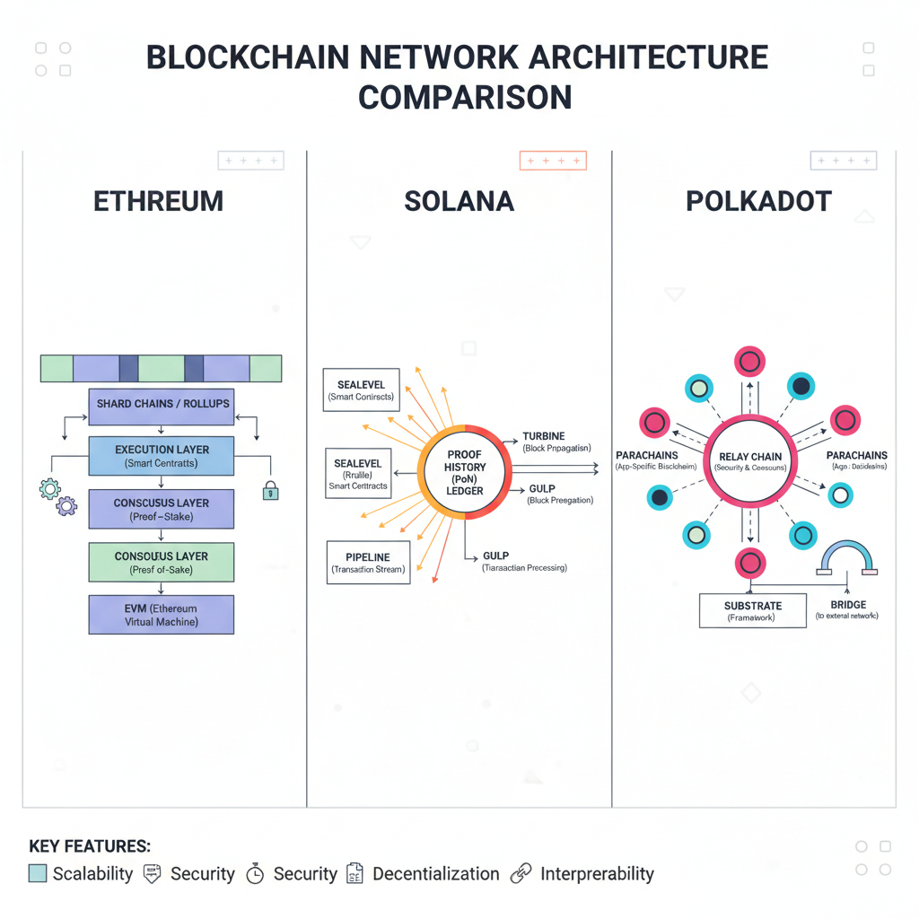 Comparativa técnica Polkadot vs Ethereum vs Solana